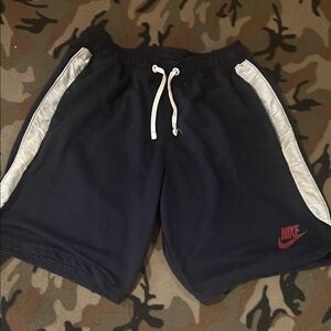 Nike Men's Navy Shorts with White Trim & Maroon Logo